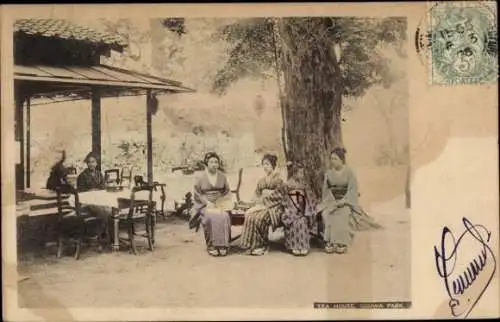Ak Japan, Mädchen in japanischer Tracht, Osuwa Park