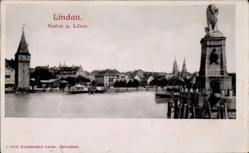 Ak Lindau am Bodensee Schwaben, Hafen, Löwe