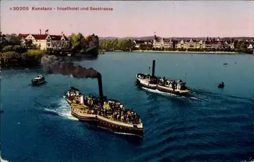 Ak Konstanz am Bodensee, Inselhotel, Seestraße, Dampfschiffe