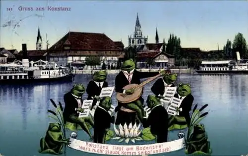 Ak Konstanz am Bodensee, singende Frösche, Spruch