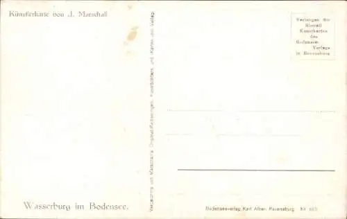 Künstler Ak Marschall, J., Wasserburg am Bodensee, Blick auf den Ort, Segelboot