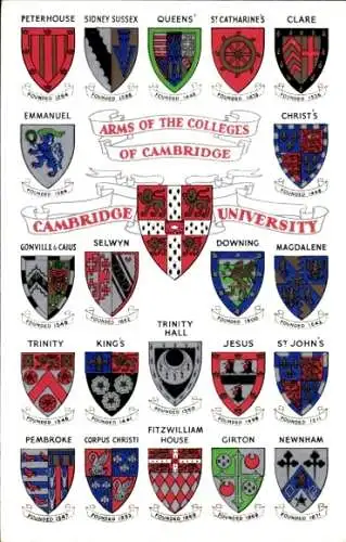 Studentika Wappen Ak Crests, St. Peter's, Sidney Sussex, St. Catharine's, Queens'