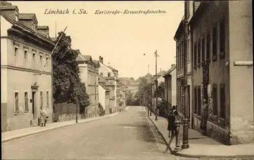 Ak Limbach in Sachsen, Karlstraße Ecke Kreuzstraße