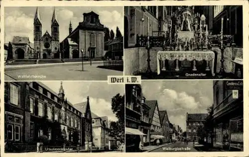 Ak Werl in Westfalen, Wallfahrtskirche, Gnadenaltar, Ursulinenkloster, Straße