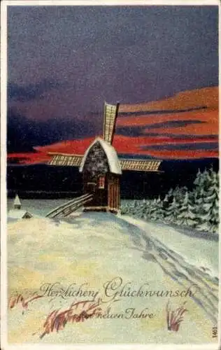 Ak Glückwunsch Neujahr, Windmühle, Schnee