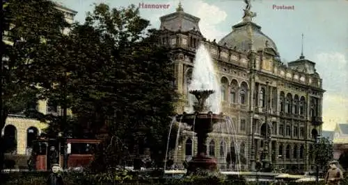 Ak Hannover in Niedersachsen, Postamt, Springbrunnen, Fontäne