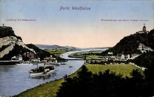 Ak Porta Westfalica an der Weser, Bismarckturm, Wittekindsberg, Kaiser Wilhelm Denkmal