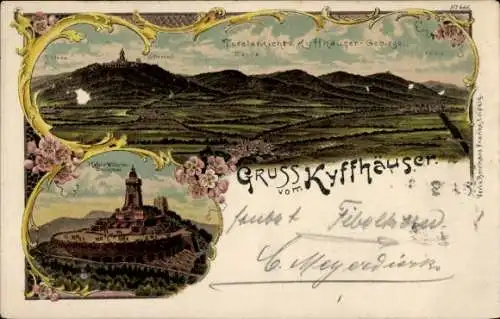 Litho Steinthaleben Kyffhäuserland in Thüringen, Kyffhäuser, Kaiser Wilhelm Denkmal, Panorama