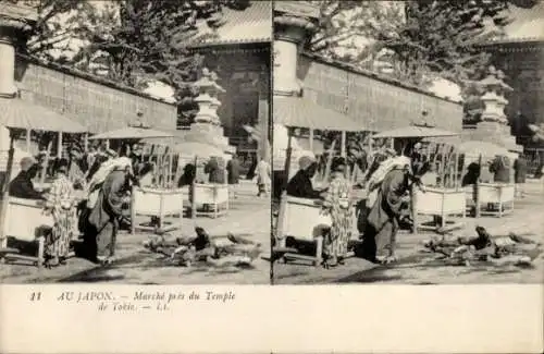 Stereo Ak Tokio Präf. Tokio Japan, Markt vor dem Tempel