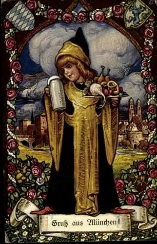 Künstler Ak München, Münchner Kindl, Rosen