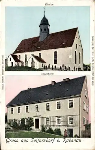 Golden Windows Leuchtfenster Ak Seifersdorf Dippoldiswalde im Osterzgebirge, Kirche, Pfarrhaus