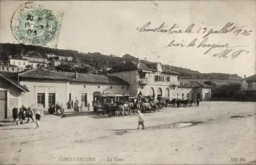 Ak Constantine Algerien, La Gare, Blick auf den Bahnhof