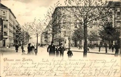 Ak Berlin Prenzlauer Berg, Wörther Platz, Kollwitzplatz, Springbrunnen
