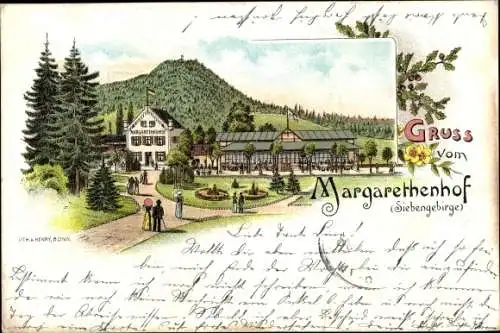 Litho Ittenbach Königswinter am Rhein, Gasthaus Margarethenhof, Siebengebirge