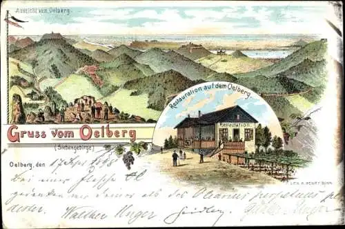 Litho Königswinter am Rhein, Restauration auf dem Oelberg, Ölberg