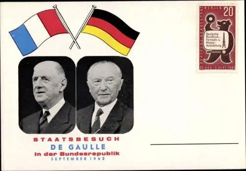 Ak Staatsbesuch Charles de Gaulle 1962, Konrad Adenauer, Von 1949 bis 1963 Bundeskanzler der BRD