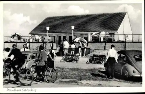 Ak Sahlenburg Cuxhaven in Niedersachsen, Strandhaus, Autos, Motorräder