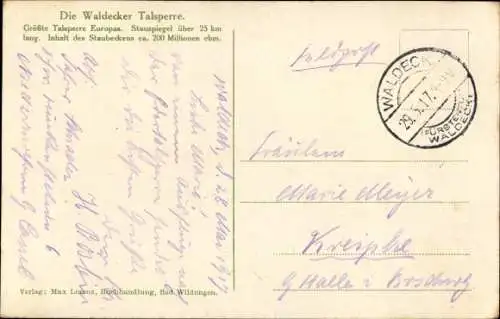 Ak Waldeck am Edersee Hessen, Waldecker Talsperre, Staumauer