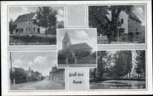 Ak Nessa Teuchern Burgenlandkreis, Kirche, Rittergut, Oberteich, Gasthof Dom, Dorfstraße
