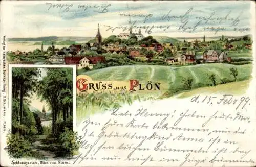 Litho Plön am See Holstein, Panorama, Schlossgarten, Stern