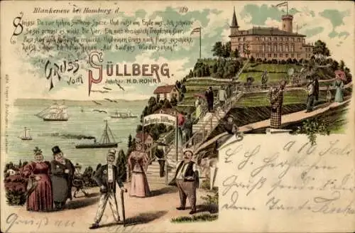 Litho Hamburg Altona Blankenese, Süllberg, Gasthaus