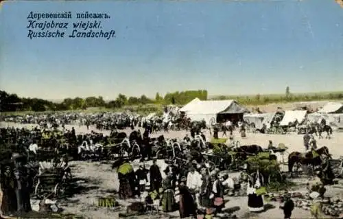 Ak Russische Landschaft, Russische Tracht, Zelte