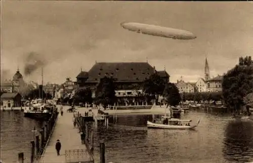 Ak Konstanz am Bodensee, Hafen, Zeppelin