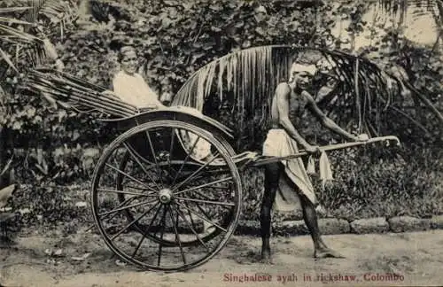 Ak Colombo Ceylon Sri Lanka, Singhalses Ayah in der Rikscha