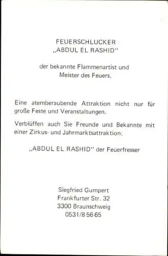 Ak Schauspieler Abdul El Rashid, Portrait, Autogramm, Feuerschlucker