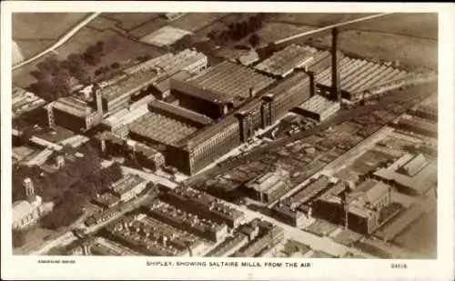 Ak Shipley Yorkshire, Saltaire Mills, Fliegeraufnahme