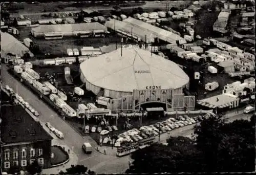 Ak Hansestadt Bremen, Zirkus Krone, Zirkuszelt, Wohnwagen, Fliegeraufnahme