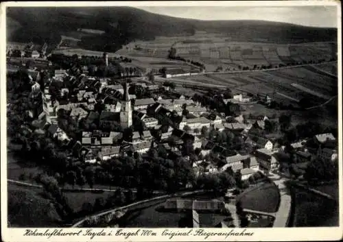 Ak Sayda im Erzgebirge, Goldener Löwe, Ortsansicht, Fliegeraufnahme