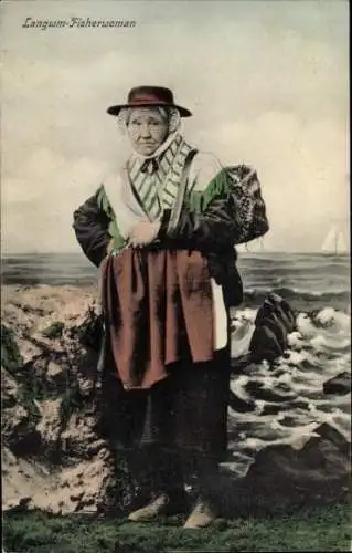 Ak Llangwm Wales, Fischersfrau in Tracht