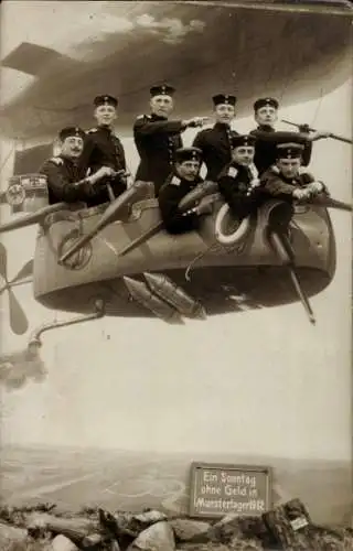 Ak Munster im Heidekreis, Munsterlager, Deutsche Soldaten in Uniformen, Zeppelin, Fotomontage