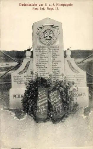 Ak Gedenkstein der 6. und 8. Kompagnie Reserve-Infanterie-Regiment 13