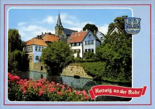 Ak Kettwig Essen im Ruhrgebiet, Teilansicht, Am Mühlengraben, Kirche, Wappen