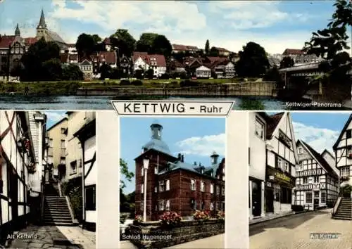 Ak Kettwig Essen im Ruhrgebiet, Teilansicht, Straße in der Altstadt, Schloss Hugenpoet