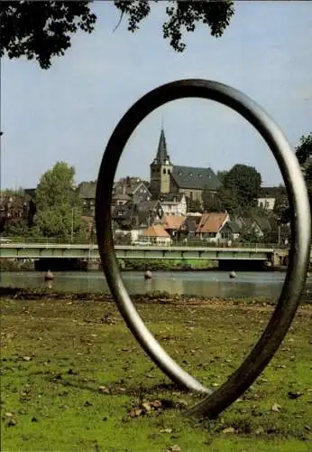 Ak Kettwig Essen im Ruhrgebiet, Teilansicht, Skulpturenpark, Kirche