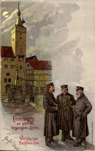 Litho Würzburg am Main Unterfranken, Würzburger Nachtwächter