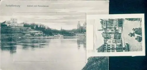 Leporello Ak Aschaffenburg in Unterfranken, Schloss, Pompejanum, Stadtansichten