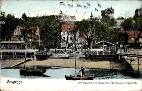 Ak Hamburg Altona Oevelgönne, Strandpartie, Fährhaus, Elbschlucht