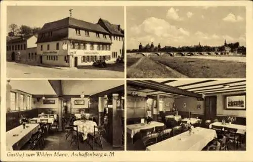 Ak Aschaffenburg in Unterfranken, Gasthof zum Wilden Mann, Innenansicht