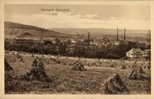 Ak Hösbach in Unterfranken Bayern, Bahnhof, Totalansicht von Ort