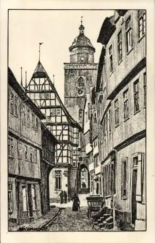 Künstler Ak Alsfeld im Vogelsbergkreis, Obere Fulder Gasse