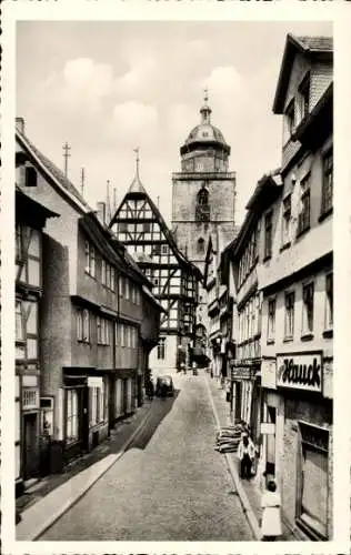 Ak Alsfeld in Hessen, Obere Fuldergasse, Fachwerkhaus, Turm, Geschäfte