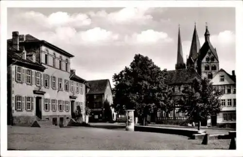 Ak Gelnhausen in Hessen, Obermarkt, Schule, Marienkirche, Litfaßsäule