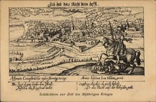 Künstler Ak Schlüchtern Main Kinzig Kreis, Historisches Bild der Stadt z. Zeit d. 30jährigen Krieges