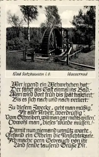 Ak Bad Salzhausen Nidda in Hessen, Gedicht, Wasserrad