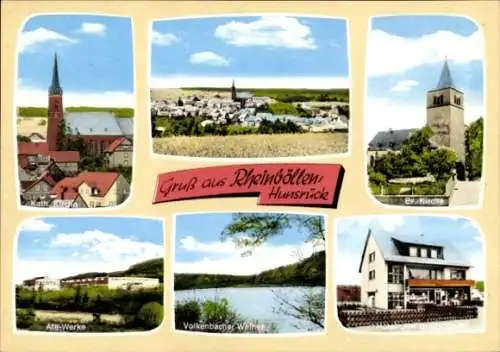 Ak Rheinböllen im Hunsrück, katholische Kirche, evangelische Kirche, Ate-Werke
