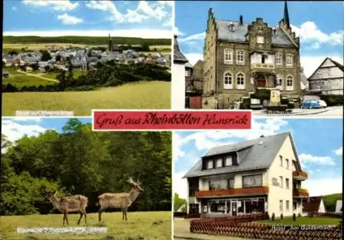 Ak Rheinböllen im Hunsrück, Rathaus, Hotel am Guldenbach, Rotwild, Ortsansicht